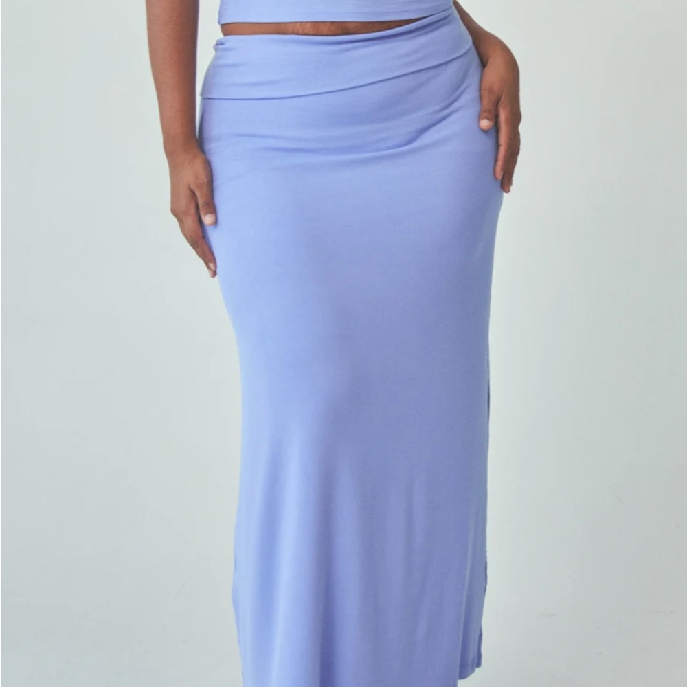 Periwinkle ribbed fold over maxi skirt
